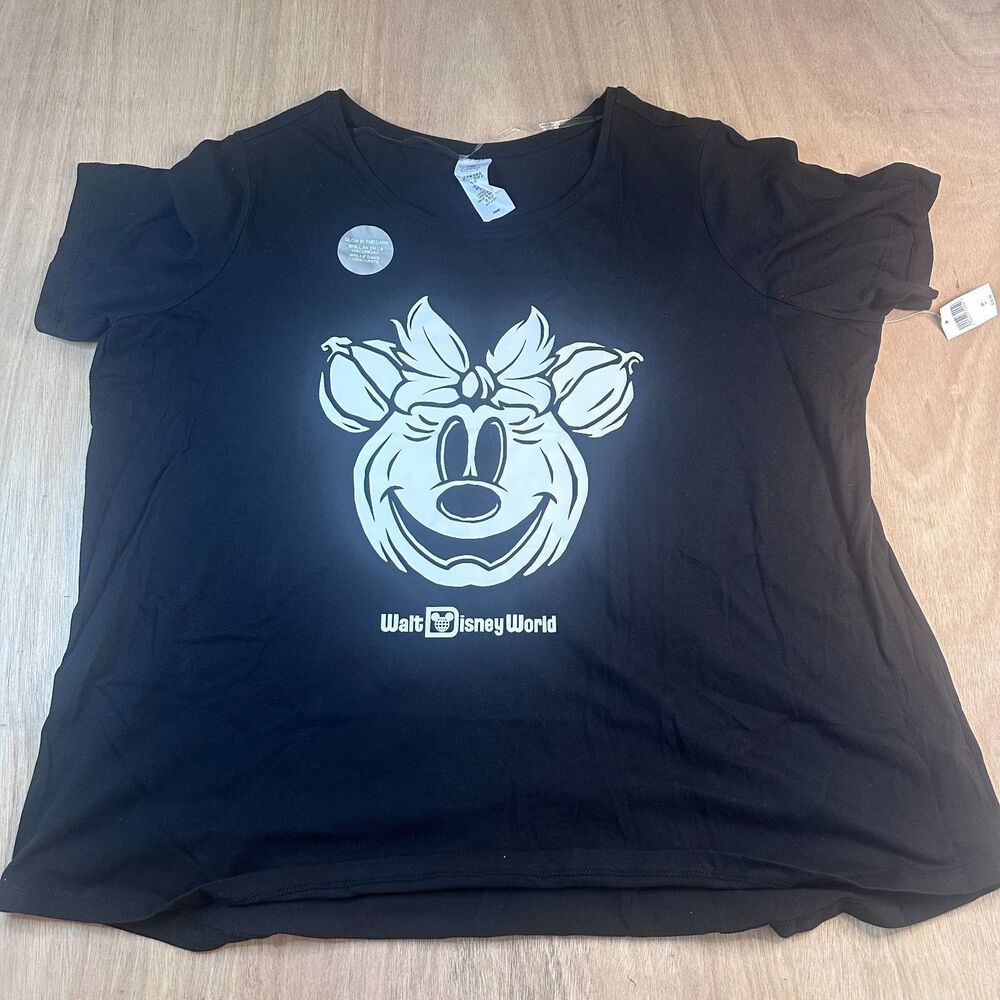 Disney Glow In The Dark Minnie Mouse Walt Disney World T-Shirt Black 2X
